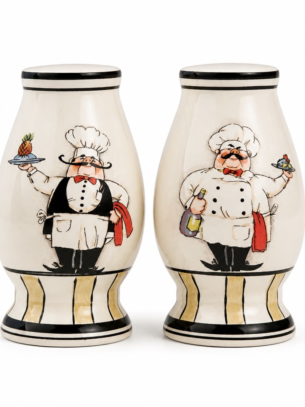 Chef Salt and Pepper Shakers - Ceramic Cartoon Chef Design, White